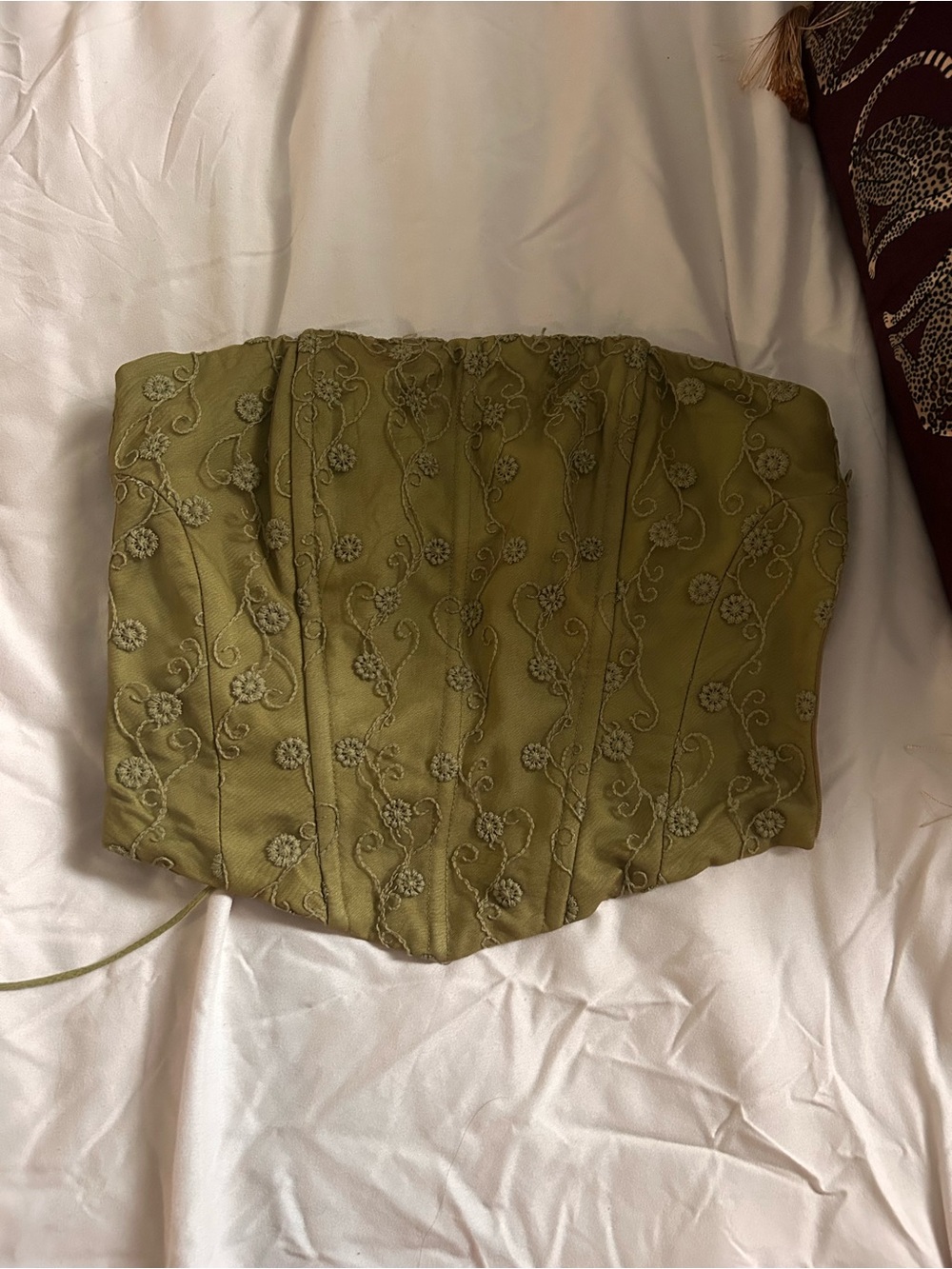 Princess Polly Olive Green Embroidered Corset Top